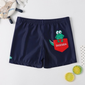 Set pantaloni de baie pentru baieti cu casca asortata, M2, tematica happy summer vibe, model crocodilul Oops si prietenii lui, albastru inchis - Img 2
