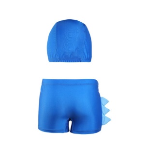 Set pantaloni de baie pentru baieti cu casca asortata, tematica lumea animalelor vesele, model dino poznas, albastru - Img 2