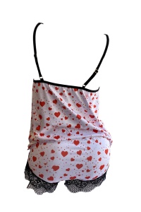 Set pijama, haine de stat in casa sexy cu dantela, 2 piese, cu inimioare, alb - Img 2