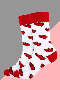 Soseste cute, model peste glezna, cu imprimeu grafic inimioare, tematica love socks, marime 36-42, unisex, rosii - Img 4