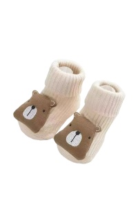 Sosete copii, calduroase, antiderapante, accesorizate, bej cu ursulet maro