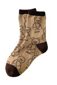 Sosete dama, model calduros cu ursuleti, tematica cozy bear, marime 38 – 42, coffee