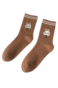 Sosete dama, model chic si delicat, cu imprimeu iepurasi, tematica I love rabbits, marime 38 – 42, maro deschis