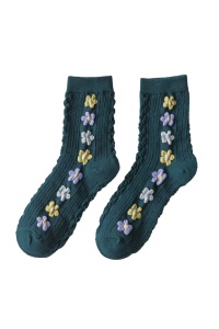 Sosete dama, model fashion si versatil cu flori, tematica I love spring, marime 38 – 42, verde inchis