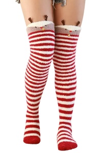 Sosete dama, model lung peste genunchi, calduros si accesorizat, tematica warm sexy winter, marime 38 – 42, rosii cu maro