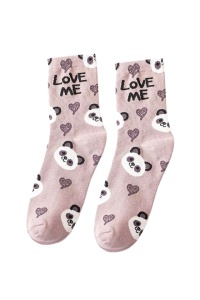 Sosete dama, moi si fine, cu mesaj “love me”, imprimeu animale, marime 36-42, roz