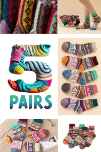 Sosete dama, set 5 perechi, model nordic, tematica I love snow, marime 38 – 42, multicolore - Img 2