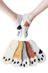 Sosete dama, set 5 perechi, model scurt sub glezna, cu imprimeu gherute, tematica animal kingdom, anti – slip, marime 38 – 42, multicolore