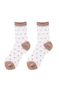 Sosete dama, transparente, delicate, calcai si varf intarit, cu imprimeu, marime 36-42, maro