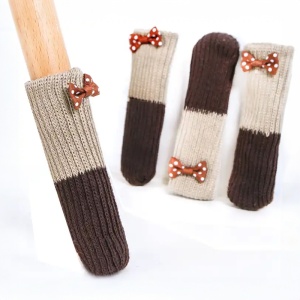 Sosete pentru mobila, protectie pentru picioarele scaunelor, model tip husa anti zgariere cu fundite, tematica elegant fashion home, marime universala, maro - Img 2