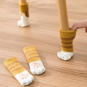 Sosete pentru mobila, protectie pentru picioarele scaunelor, model tip husa anti zgariere cu labute de pisica, tematica cozy home, marime universala, galbene - Img 3