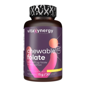 VITAXYNERGY CHEWABLE FOLATE 30 tabs – Suport esential pentru sanatatea celulara si cardiovasculara, Aprobat de Ministerul Sanatatii, Certificat FDA, GMP, Halal
