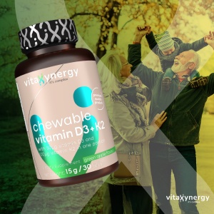 VITAXYNERGY CHEWABLE VITAMIN D3 + K2 30 tabs pentru sanatatea oaselor si sistemului cardiovascular, Aprobat de Ministerul Sanatatii, Certificat FDA, GMP, Halal - Img 3