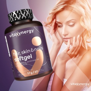 VITAXYNERGY Hair Skin & Nails – Supliment pentru Par Sanatos, Piele Stralucitoare si Unghii Puternice – Cu Biotina, Zinc, Vitamine A, B, C, D, E si Uleiuri Naturale – 60 Softgels, Certificat GMP, Aprobat de Ministerul Sanatatii Certificat FDA, GMP, Halal - Img 4