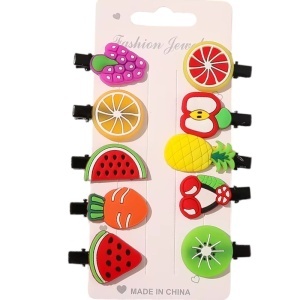 Accesorii de par tip agrafe, set 10 bucati, accesorizate cu personaje haioase, model vesel si versatil, tematica puterea culorilor, verde multicolor
