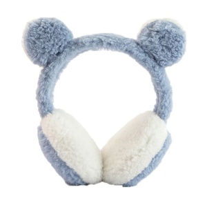 Acoperitori pentru urechi, protectie impotriva frigului, model casti dama pufoase cu urechiuse de ursulet, tematica funny winter, marime universala, albastre