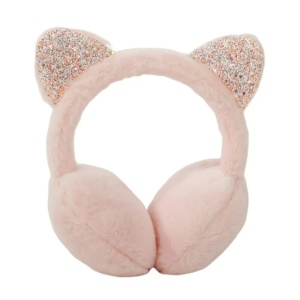 Acoperitori pentru urechi, protectie impotriva frigului, model casti dama pufoase, tematica fancy winter cat, marime universala, roz deschis