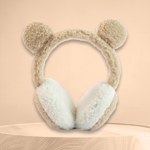 Acoperitori pentru urechi, protectie impotriva frigului, model casti dama pufoase cu urechiuse de ursulet, tematica funny winter, marime universala, maro - Img 2