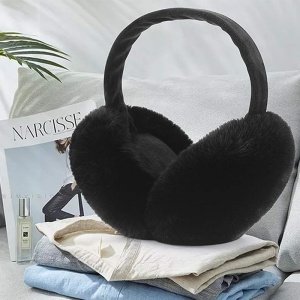 Acoperitori pentru urechi, protectie impotriva frigului, model casti dama clasice, calduroase si pufoase, pliabile, tematica fluffy winter, marime universala, negre - Img 2