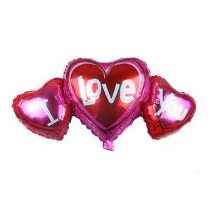 Balon 3 inimi „I Love You“ iubire, decor decor indragostiti, 96 cm, rosu