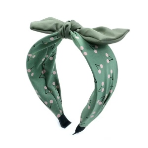 Bentita pentru par cu funda, model vis de vara, imprimeu cu cirese delicioase, marime universala, verde