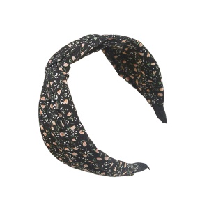 Bentita pentru par cu nod, model clasic elegant, cu imprimeu floral, marime universala, neagra