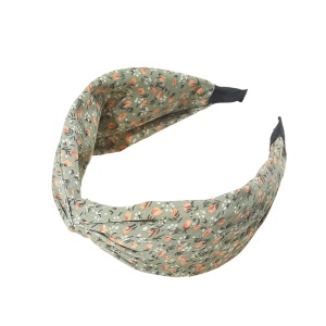 Bentita pentru par cu nod, model clasic elegant, cu imprimeu floral, marime universala, verde - Img 2