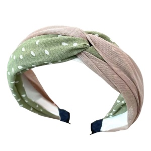 Bentita pentru par cu nod, model vesel delicat, cu imprimeu buline, marime universala, verde