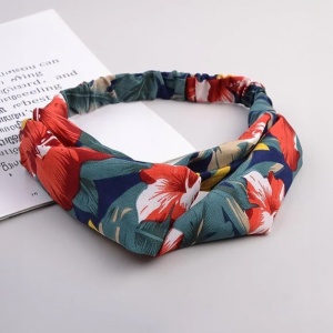 Bentita pentru par elastica, model cu nod summer dream, imprimeu floral exotic, marime universala, multicolora - Img 4