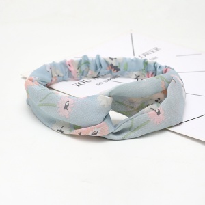 Bentita pentru par elastica, model floral, albastra cu imprimeu, marime standard - Img 2
