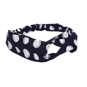 Bentita pentru par elastica, model jucaus, albastra cu imprimeu smiley face, marime standard