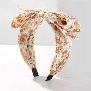 Bentita pentru par, model cu funda ampla, imprimeu delicat, tematica chic style, marime universala, maro deschis - Img 2