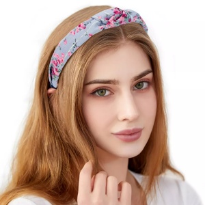 Bentita pentru par, model nod de cravata imprimeu floral, albastra, marime standard - Img 3