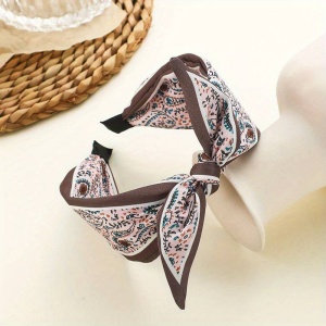 Bentita pentru par, model versatil si elegant cu funda, imprimeu floral, tematica fashion style, marime universala, roz - Img 2