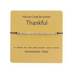 Bratara cod morse “recunoscator” “thankful”, argintiu, creata manual, neagra, , unisex