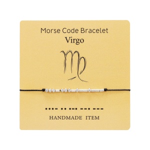Bratara cod morse zodiac fecioara, argintiu, creata manual, neagra, , unisex