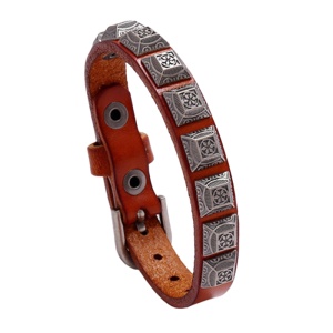 Bratara cu accesorii multiple, model retro, reglabila, tematica vintage style, unisex, maro deschis,