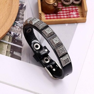 Bratara cu accesorii multiple, model retro, reglabila, tematica vintage style, unisex, neagra, - Img 4