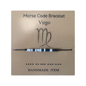 Bratara cu cod morse zodiac fecioara, argintiu, creata manual, neagra, , unisex