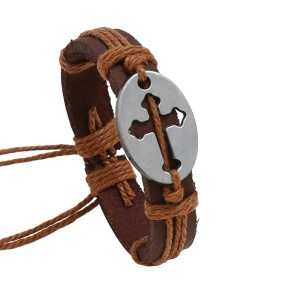 Bratara cu cruce, model retro, reglabila, unisex, maro deschis,