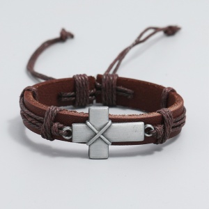 Bratara cu cruce retro, model old british church, reglabila, unisex, maro, - Img 3