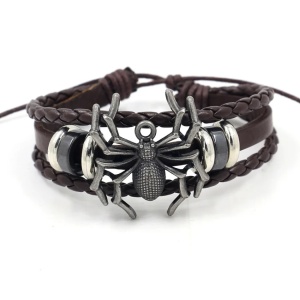Bratara cu pandantiv paianjen, model retro, reglabila, tematica little buddy friend, unisex, maro,