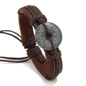 Bratara cu rune si amuleta vikinga, model nordic, reglabila, unisex, maro,