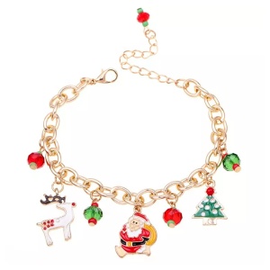 Bratara dama Craciun, aurie, cu accesorii multicolore Craciun, reglabila