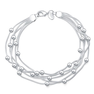Bratara dama, model cu lanturi multiple, accesorii rotunde, dimensiune fixa, argintie