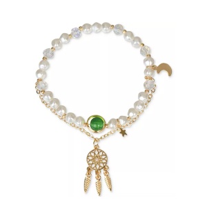 Bratara dama, model cu margelute, accesorii simbolice, pandantive multiple, tematica dream catcher, aurie