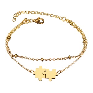 Bratara dama, model dublat cu accesorii bilute, tematica perfect match, pandantiv piese de puzzle, reglabila, aurie