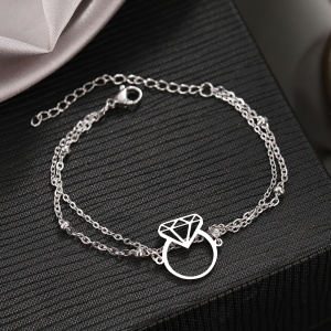 Bratara dama, model dublat cu accesorii bilute, tematica will you marry me, pandantiv inel cu diamant, reglabila, argintie - Img 4