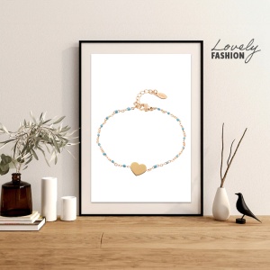 Bratara dama, model fashion delicat cu inimioara, tematica my heart is yours, reglabila, turcoaz - Img 2