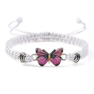 Bratara dama, model summer butterfly cu snur impletit, pandantiv fluturas, reglabila, alba